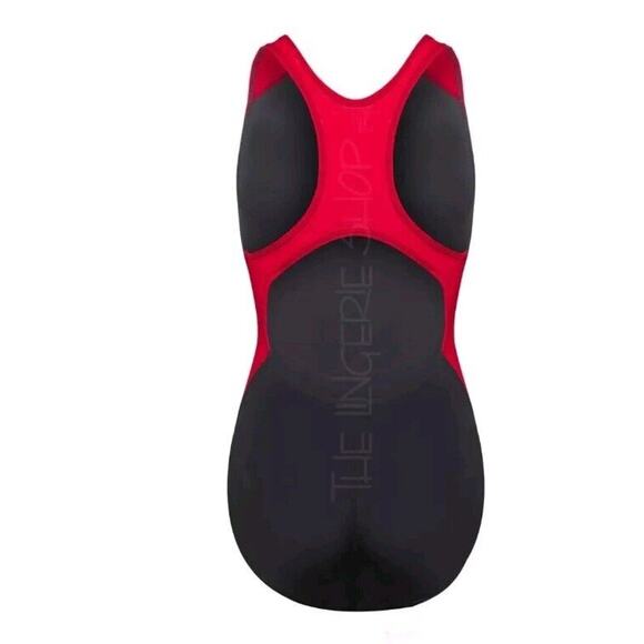 Dolfin Bathingsuit Women Sz 28 Racing Color Block Performance Back Red One Piece - Picture 2 of 7
